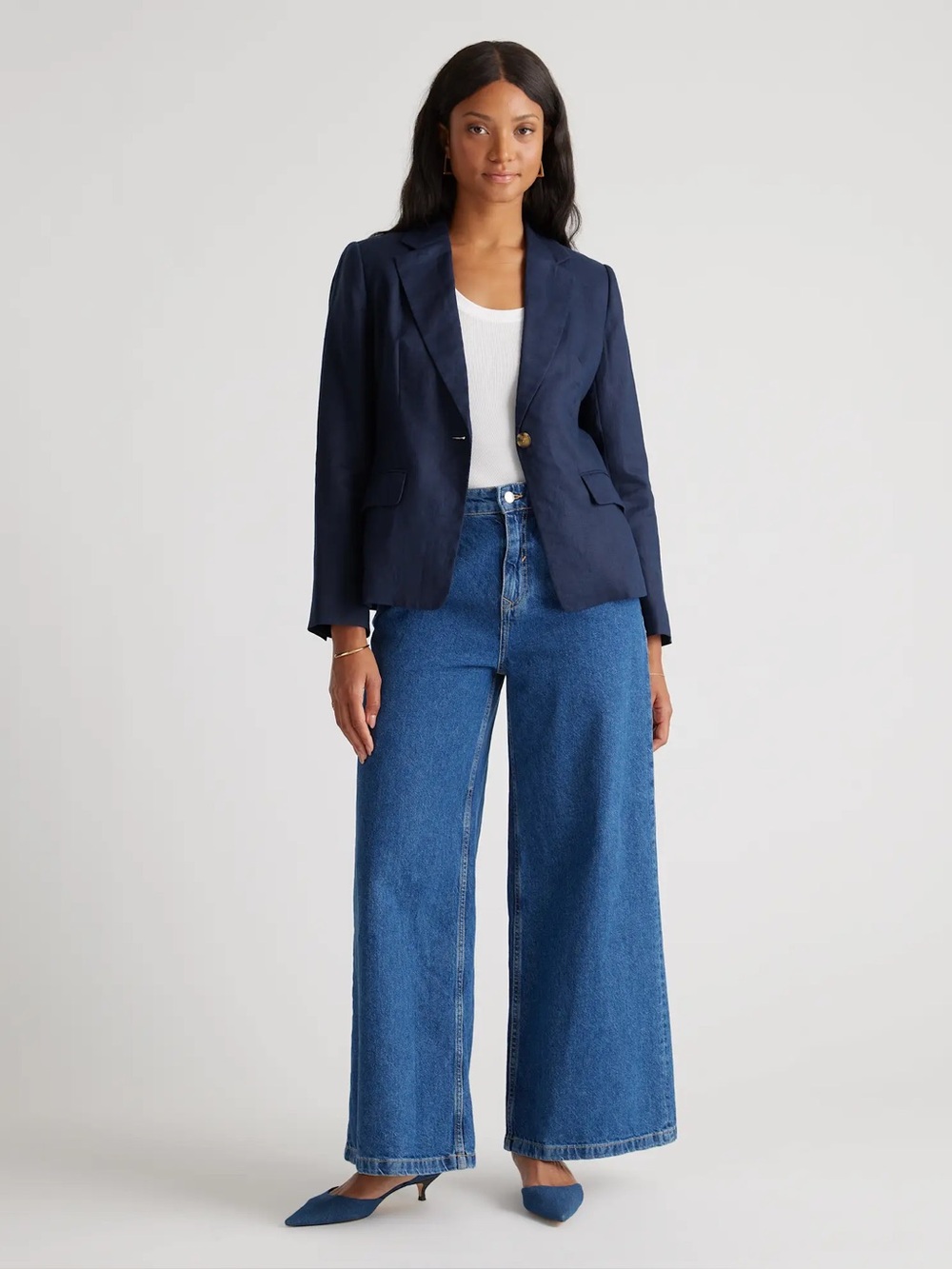 NWT Quince 100% European Linen Structured Blazer Blue Size Medium